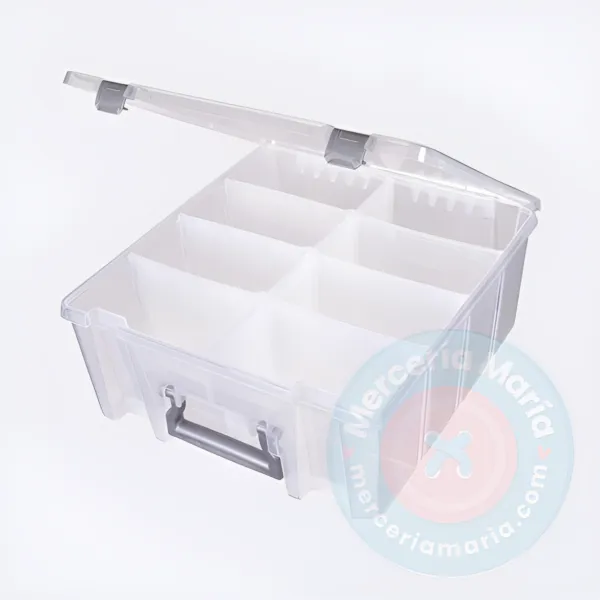 Caja de almacenamiento con compartimientos removibles.